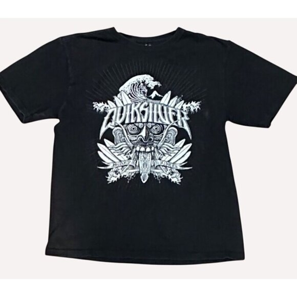 Quiksilver Vintage Grunge Black Tee Shirt Size L Slim Fit Surfing Skeleton Graph - Picture 1 of 10